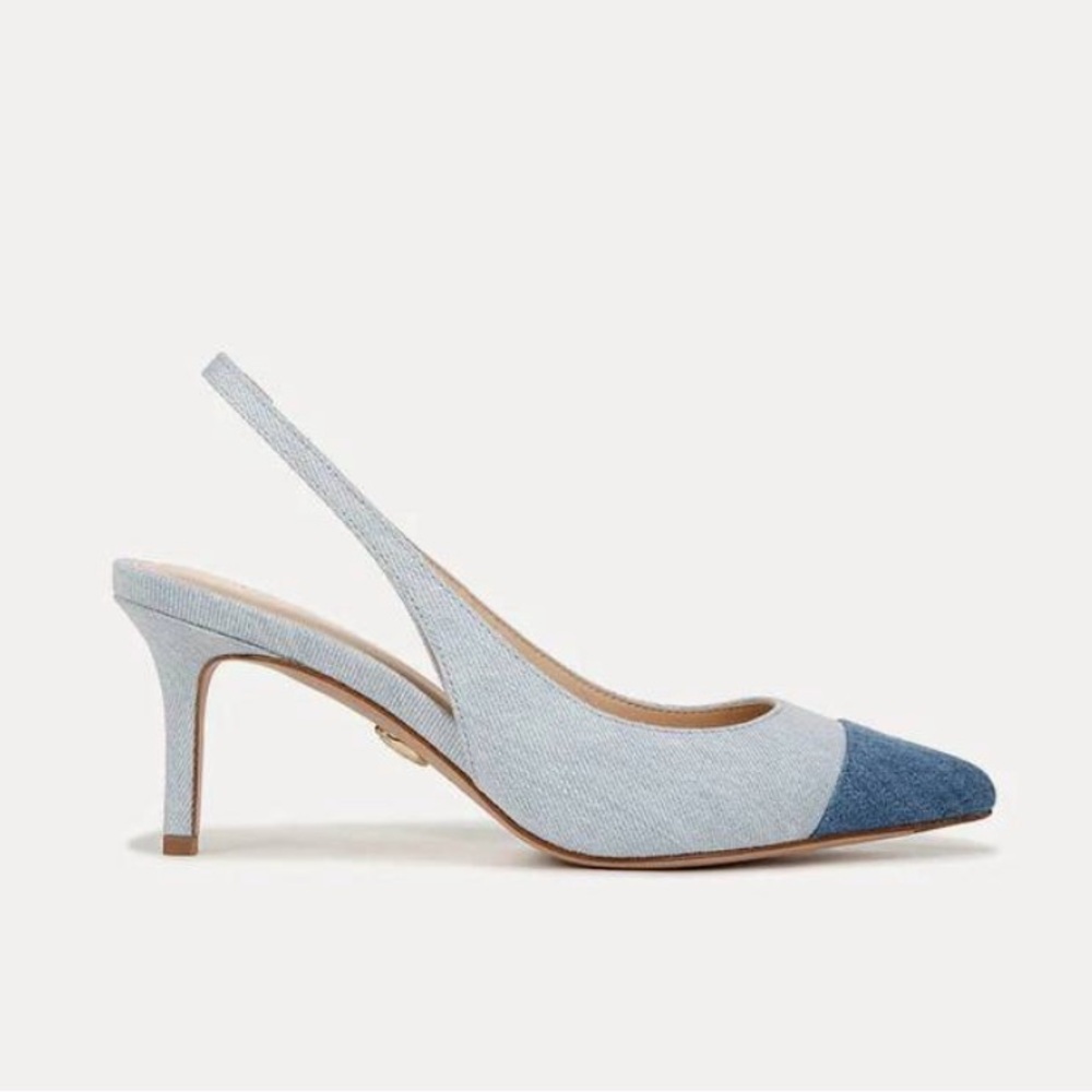 NWOB Veronica Beard Liliana 70 Two-tone Denim Slingback Pumps. Size 9